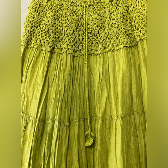 Source Unknown Dresses & Skirts - Boho Gypsy Maxi skirt sz M.  Lime green flower crochet waist with flower tassels